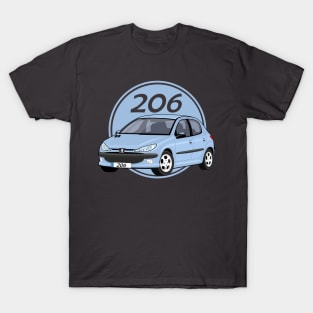 car peugeot 206 sporty cartoon vector blue T-Shirt